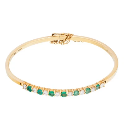 18ct Yellow Gold Emerald & 0.75ct Diamond Bangle Bracelet — 第 1/4 张图片