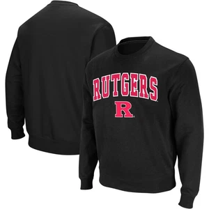 Men's Colosseum Black Rutgers Scarlet Knights Arch & Logo Crew Neck Sweatshirt - Picture 1 of 5