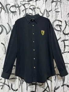 Vintage FERRARI Shirt Button Down Long Sleeve 90s Black XXL Cars Racing 324 - Picture 1 of 22