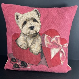 Terrier Puppy Dog Print Tapestry Woven Throw Pillow Metrax Crave Westie Cairn - Picture 1 of 9