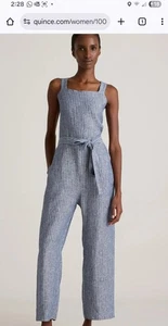 NWT Quince 100% European Linen Square Neck Jumpsuit Chambray Stripe XS - Picture 1 of 5
