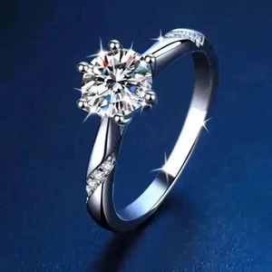 2Ct Round Cut Certified Moissanite Engagement Women's Ring 14K White Gold Plated - Picture 1 of 7