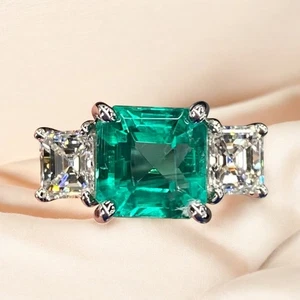 950 Platinum 2.60 Ct Asscher Cut Lab Grown Green Emerald Gemstone Wedding Ring - Picture 1 of 9