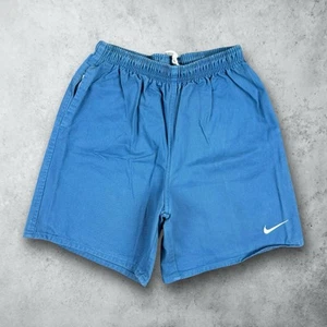 Vintage 90s Nike Cotton Swoosh Sweat Shorts Youth Bottoms Blue Medium (10-12) - Picture 1 of 4