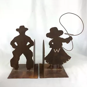 Rustic Cowboy & Cowgirl Bookends Rusty Metal Western - Picture 1 of 4