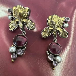 VintageMars & Valentine Echo Dreamer STERLING Silver Bronze Dangle Stud Earrings - Picture 1 of 11
