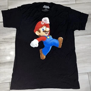 Super Mario T-Shirt Mens Large Black Graphic Tee Crew Neck Short Sleeve - Picture 1 of 1