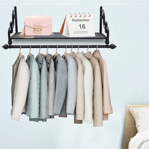 Industrial Clothes Rack Wall Mounted Coat Rack Shelf Closet Organizer shelf 80cm - Picture 1 of 15
