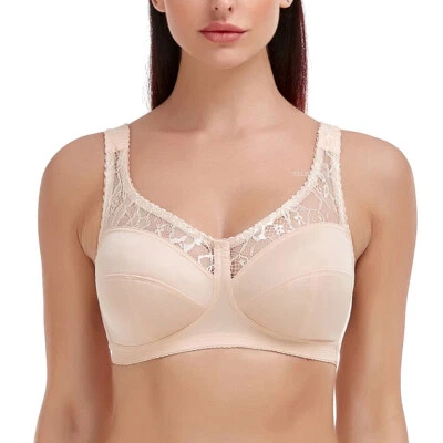 Women's Plus Size Bra Sleep Unlined Full Coverage Lace Wirefree Comfort Bra AA-I - Image 1 of 4