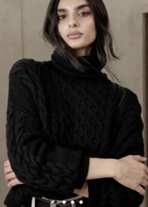 $348 Polo Ralph Lauren X-Large Black Sweater Aran Fisherman RRL Turtleneck Wool - Picture 1 of 10