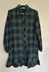 Mayoral green navy plaid dress girls 16 Holiday Flannel Ruffle Long Sleeve - Picture 1 of 4