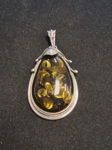 Ciondolo vintage in argento sterling a forma di pera ambra miele baltico - Foto 1 di 7