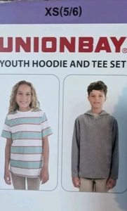 Unionbay Youth Hoodie and Tee set 2Pc Unisex - Gray, Blue Sz: XS (5-6) - Picture 1 of 8