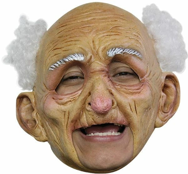 OLD MAN DELUXE CHINLESS HEAD MASK WITH CHINSTRAP LATEX HALLOWEEN MASK - Image 1 of 1