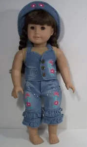 Blue Denim Capri Jeans Vest Hat Doll Clothes For 18” American Girl (Debs*) - Picture 1 of 4