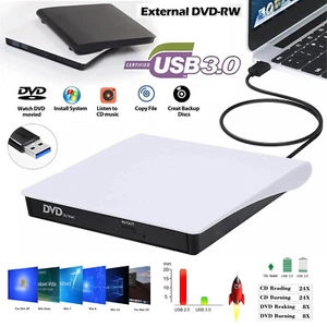 External USB CD DVD RW ROM Writer Drive Burner Reader Player PC Laptop - Picture 1 of 15
