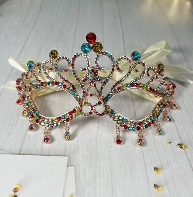 Venetian Masquerade Mask, Mardi Gras Rose Gold Mask, Rainbow Teardrop Mask, LGBT - Image 1 of 3