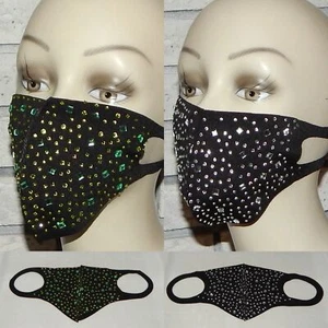LOT OF 2 SPARKLE GREEN/SILVER GEOMETRIC BEADS WASHABLE STRETCH FACE MASK INDIANA - Picture 1 of 1