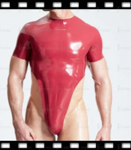 Latex Leotard Men High Custting Short Sleeves Back Zip Customie 0.4mm K5 - Picture 1 of 6