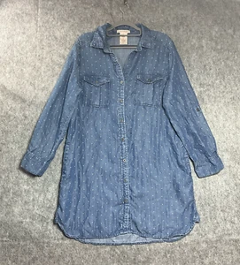 Philosophy Dress Womens Large Blue Polka Dots Pockets Chambray Capsule Everyday - Picture 1 of 10