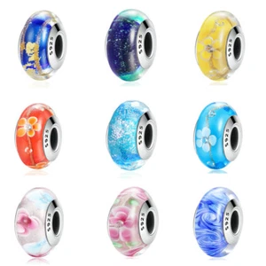 VOROCO 925 Silver Single Core Murano Glass Beads various kinds of Glass Charms