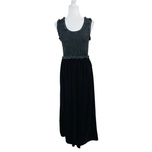 Max Studio Black Smocked Georgette Velvet Sleeveless Maxi Dress XS/Small NWT - Picture 1 of 13