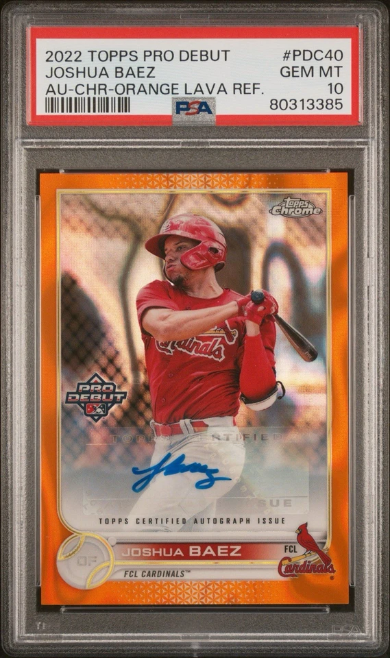 2022 Topps Pro Debut Joshua Baez Auto /25 Orange Lava Refractor Gem Mint PSA 10 - Image 1 of 2