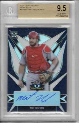 2021 LEAF VALIANT MAT NELSON ROOKIE/RC AUTO #27/75 *BLUE* (GRADED BGS 9.5) - Image 1 of 2