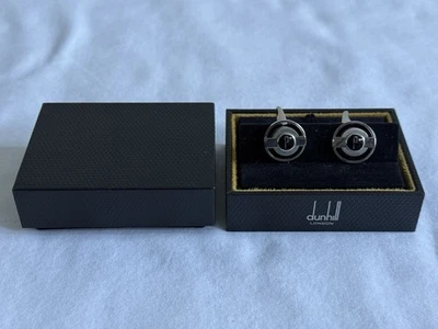 JUEGO DE GEMELOS Y BARRA DE CLIP DE CORBATA DUNHILL con monograma P de colección NOS acero inoxidable nuevo en caja Foto 1 de 4