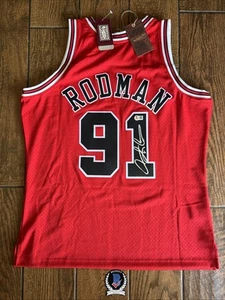 Bulls Dennis Rodman Signed Red Mitchell Ness Swingman Jersey BAS Witnessed - Picture 1 of 9