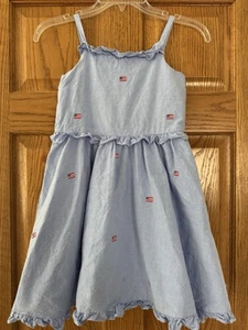 Janie & Jack Girl Size 8 Embroidered Flag Dress 4th Of July Summer Pre-owned - Picture 1 of 5