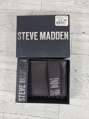 NEW Steve Madden RFID Protected Wallet 100% Genuine Brown Leather w/ Box - Image 1 of 4