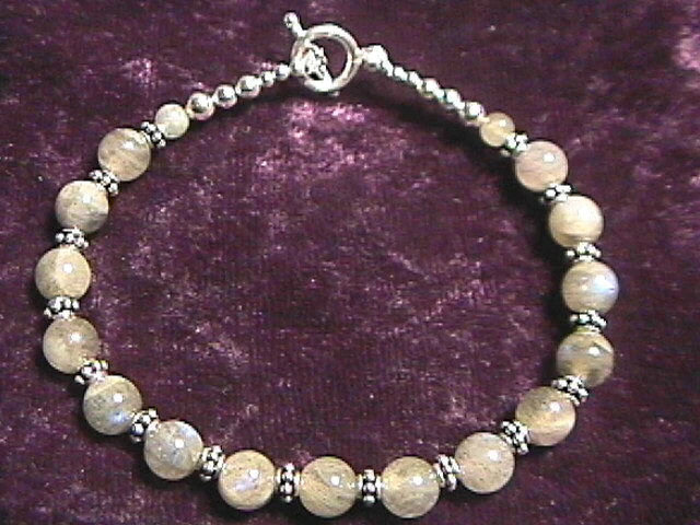Handmade Labradorite and 925 Sterling Silver Bali Bead Bracelet 7.5"  - Image 1 of 1