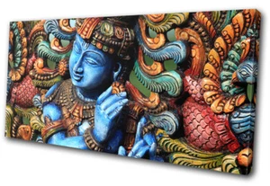 Lord Krishna Holz Statue Hinduismus Religion EINZELNE LEINWAND WANDBILD Bild Druck - Bild 1 von 1