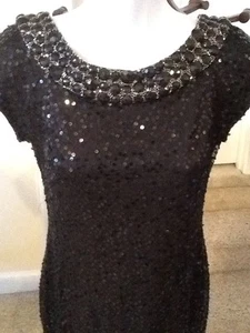 Ladies APART size 6 Black Sequined and Bead Trimmed Party Dress GUC - Picture 1 of 12