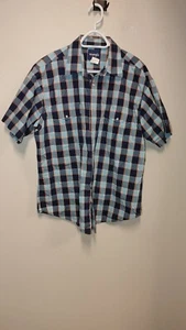 Wrangler Pearl Snap Shirt **SIZE X- Large XL ** Short Sleeve Western Blue Red - Picture 1 of 3