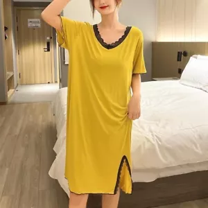 Plus Size Women Pajamas Nightgown Short Sleeve Sleepwear Sleep Dress Nightshirt - Picture 1 of 17