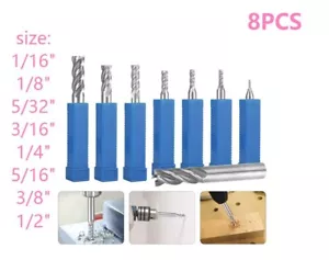 8x Solid Mill End Cutter Drill Bit Set 4 Flute HSS Slot Milling Tool 1/16"-1/2" - Picture 1 of 5