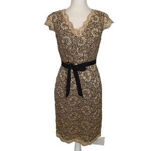 Calvin Klein Women’s Black Nude beige Lace Dress Size 2 cap slv v neck coctail - Picture 1 of 16