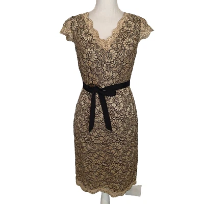 Calvin Klein Women’s Black Nude beige Lace Dress Size 2 cap slv v neck coctail - Image 1 of 4