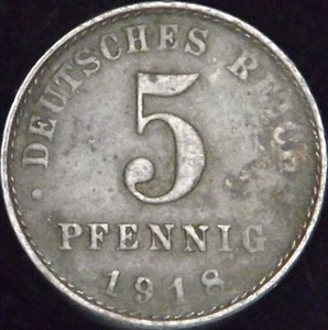1918-A en muy buen estado + detalles corroídos Alemania 5 peniques - km # 19 - Imagen 1 de 2