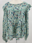 Live To Be Spoiled Floral Print Long Blouse Keyhole Back Green Turquoise Medium