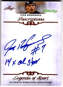 2012 LEAF INSCRIPTIONS AUTO:IVAN RODRIGUEZ"14x ALL-STAR"AUTOGRAPH RANGERS/TIGERS