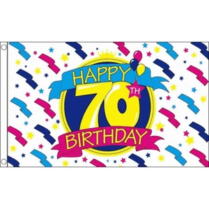 Happy 70th Birthday Large Polyester 5ft x 3ft Flag *SALE PRICE* - Picture 1 of 3