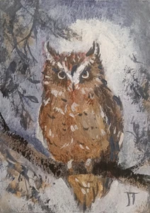 Pintura ACEO PRINT Búho Noche Luna por JTar 2,5x3,5 pulgadas - Imagen 1 de 2