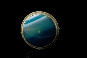 OLD VICTORIAN STYLE BLUE AGATE STERLING SILVER PIN BROOCH A57583 - Picture 1 of 4