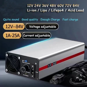 12V / 24V / 36V / 48V / 60V / 72V Li-ion LiFePo4 Ładowarka Current Adjustable 1A-25A - Zdjęcie 1 z 17