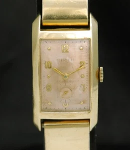 1940's GRUEN CURVEX Sentry MENS 10K GOLD WATCH 41mm LONG Cal 440 448 Salmon Dial - Picture 1 of 12