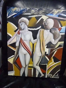 Two Nudes, Pottery Pot, Multicolor Background Painting by Marcelo B - Picture 1 of 2