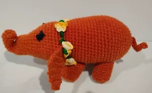 Vintage Knitted Plush Orange Elephant Animal Toy - Foto 1 di 4